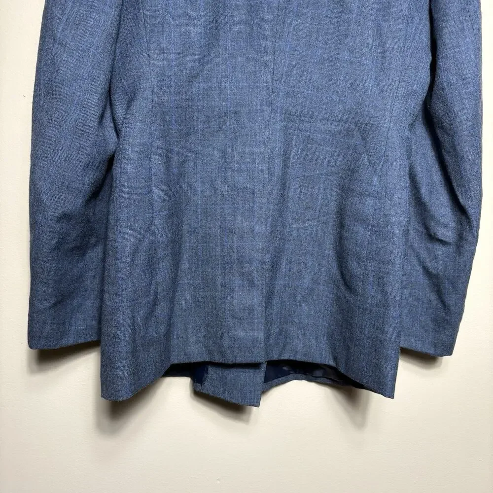 Bombay Town Japan Custom Blue Plaid Check Double Breasted Blazer Suit Coat 40